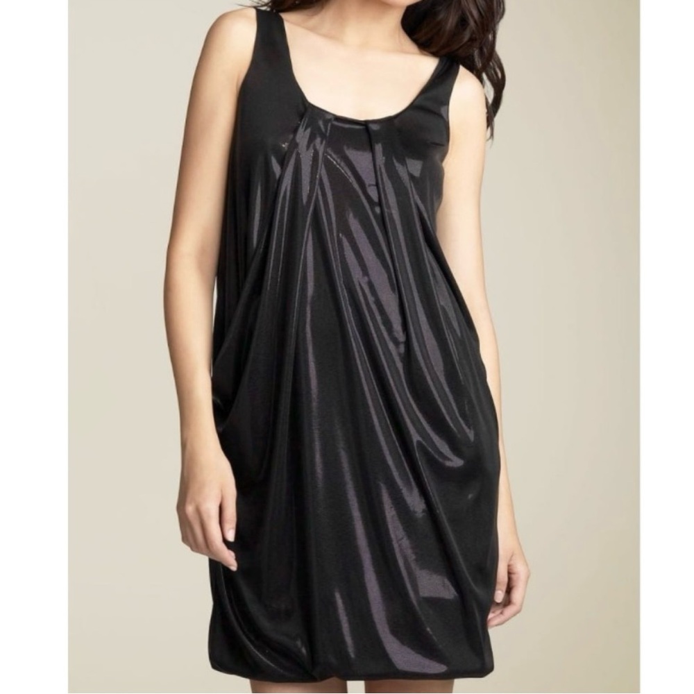 Diane Von Furstenberg Leslie Liquid Black Dress Size 6 Draped Tank Shift Chic